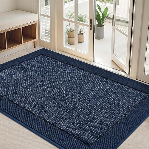 BEQHAUSE Indoor Door Mat 32 x 48, Dirt Trapper Door Mats Non-Slip Entryway Rugs Washable, Resist Dirt Absorbent Welcome Mat, Low Profile Floor Mats for Front Back Door and Entryway, Blue