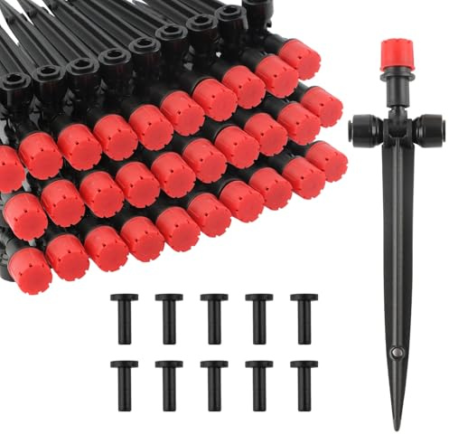 Kalolary Émetteurs d'irrigation goutte à goutte - 30 pièces, émetteurs d'eau à connexion rapide réglables à 360 degrés pour tuyau 1/4, goutteurs d'irrigation durables pour jardin (8 trous, Rouge)