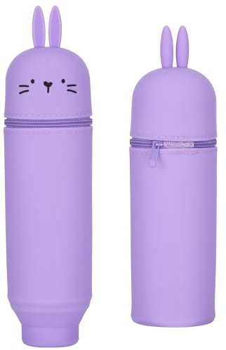 JIANTA Kawaii Federmäppchen Hase, Niedliche Federmäppchen aus weichem Silikon, Mäppchen Hase Schlampermäppchen und Stifteköcher 2 in 1 für Schule Studenten - Hase