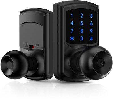 HIDALIFE Keyless Entry Door Lock, Keypad Door Knob with Handle, Smart Locks for Front Door, Garage Bedroom Home, Touchscreen, One-Touch Toggle for Passage Mode, Matte Black