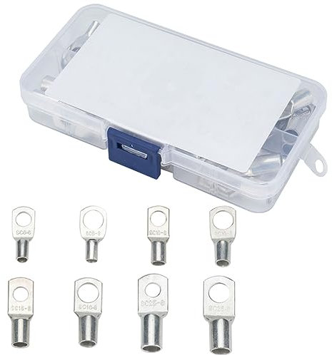 MUCKLILY 60 Pezzi Capocorda in Tubo Di Rame Terminali Della Batteria Giunzione Cablaggio Terminale Della Batteria Kit Cavo Sezionatore Connettore Filo Terminale Silver