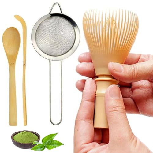 Ensemble de 4 accessoires à matcha, y compris fouet à matcha, cuillère à matcha et passoire à matcha. Le cadeau parfait pour les amateurs de matcha