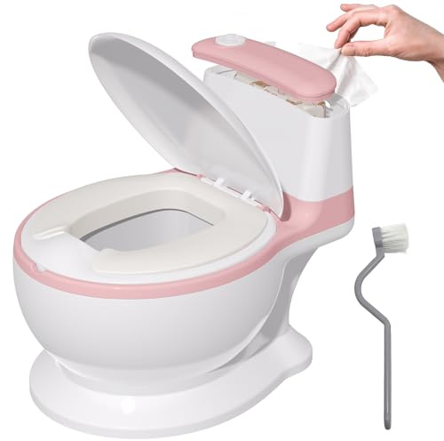 Potty Training Toddler Toilet Seat,Baby Pottys for Boys Girls,Toddlers Realistic Toilet Potty Chair Potties with Wipes Storage Splash Guard Non-Slip Removable Bowl for Ages 1-6 Childrens,Pink