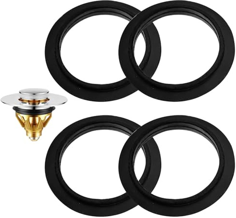 4 Pcs Pop Up Plugs Sink Seal, Bath Plug Seal Ring Universal Sink Waste Basin Click Plug Replacement O-Rings Bathroom Basin Pop Up Spare Seal Push Type Sink Strainer Washers Rubber 45mm Outer Diameter