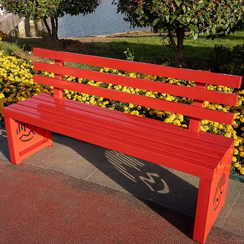 Robuste Metall-Gartenbank mit Rückenlehne, Allwetter-Loveseat, Parkbank für Veranda, Terrasse und Garten, Lattensitz-Design, 299 kg Tragkraft, Rot, 150 cm