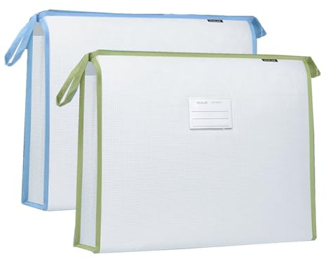 Oaygat 2 Stück A3 Kunststoffhüllen Ordner mit Reißverschluss, Dokumentenmappen, große Kapazität, Dokumentenmappen, Taschen, wasserdichte Reise-Aufbewahrungstasche, transparente Schulbuchtasche