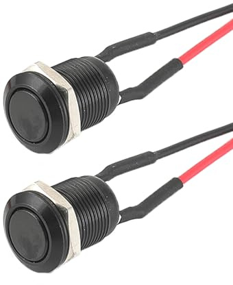Powice 2X 12mm Wasserdicht Schalter, 12V Wasserdicht Momentaner Zurücksetzen Schalter,Druckschalter,Taster 6A/6V/12V/24V/125V/250V Geeignet für Hupen, Autoklingeln, Autos usw Mit Draht (Flacher Kopf)