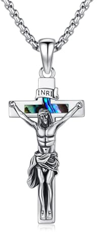 ZIPPICE Kruzifix Kette 925 Sterling Silber Kreuz Kette Herren Kreuzkette Jesus Anhänger Abalone Silberkette mit Kreuz Männer Schmuck für Herren
