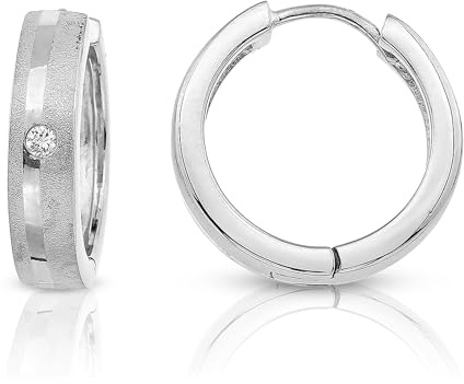 Cassini Klappcreolen Silber 925 Damen – Kleine runde Creolen Ohrringe aus rhodiniertem Sterling Silber mit Zirkonia, mattiert & poliert – Hypoallergen & elegant für jeden Anlass, 3CAD