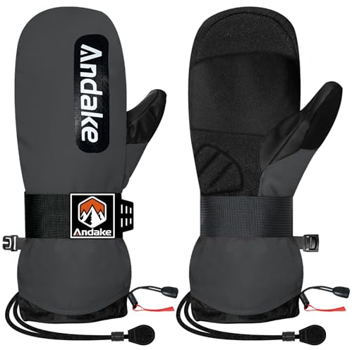 Andake Gants de Ski Mitaines d'hiver Chaudes Imperméables et Coupe-Vent pour Le Ski Le Snowboard Les Voyages la Randonnée et Les Sports d'hiver en Plein Air Gris M