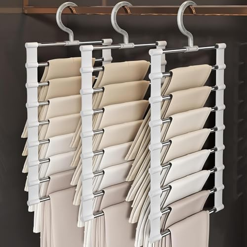 6er Set Platzsparende Kleiderbügel, 6-in-1 Mehrfach Kleiderbügel aus Metall mit 6 Haken für Hosen, Röcke, Hemden, Krawatten, Schals, Mode-Accessoires, Tragfähigkeit bis 25kg（DREI Sets）