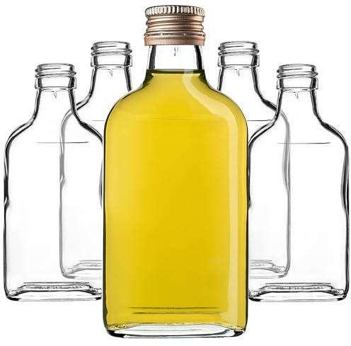 KADAX 50er Set Flachmann 200ml, kleine Glasflaschen mit Schraubverschluss, Fläschchen, leere Flaschen zum Befüllen, mini Likörflaschen, Schnapsflaschen (Gold)