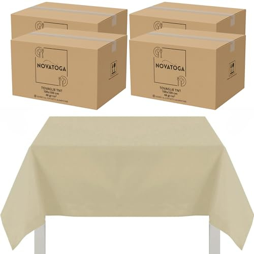 Tovaglie coprimacchia monouso Avorio TNT 100x100 cm resistenti tipo stoffa alta grammatura 48gr tovagliati festa ristorante pizzeria agriturismo trattoria copritavolo usa e getta impermeabili (400)