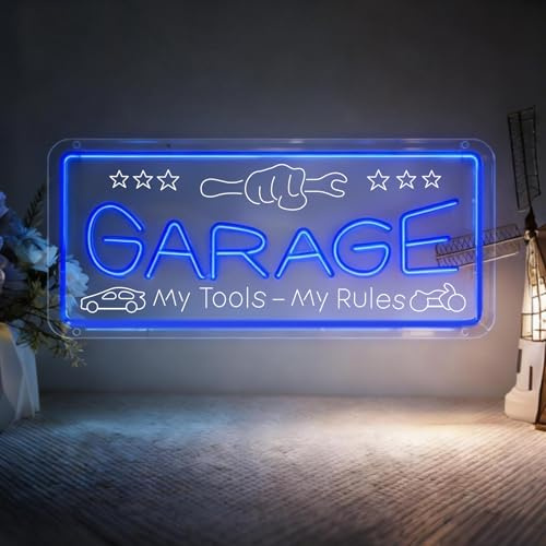 Garage Neon Schild, LED Garage Carving Neon Sign für Wand Deko, Dimmbare Leuchtschild USB Power für Autowerkstatt Autoraum Werkstatt Kneipe Schlafzimmer Wohnzimmer Männ Höhle