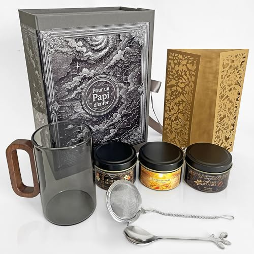 COFFRET CADEAU POUR UN PAPI D'ENFER - CADEAU GRAND-PÈRE - 3 thés premium - Tasse - Infuseur - Petite cuillère - Carte de voeux - Idée cadeau Noël, Anniversaire, Fête des Grands-Pères - TÉTI