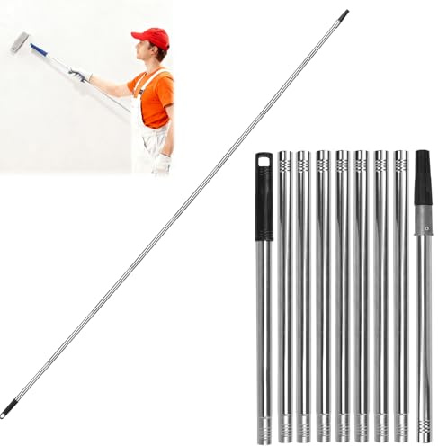 Paint Roller Extension Pole, 2.8M Stainless Steel Telescopic Pole 7 Segmented with Tapered Adapter, Extendable Roller Pole for Painting Gutter Cleaning Tools