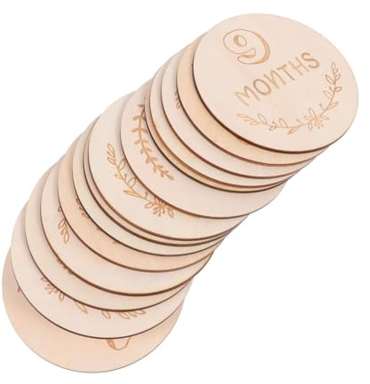 VANZACK 14pcs Wooden Monthly Milestone Cards Baby Growth Photo Commemorative Props Beige Wood Material Photography Props for Newborn Infant Birth Announcement