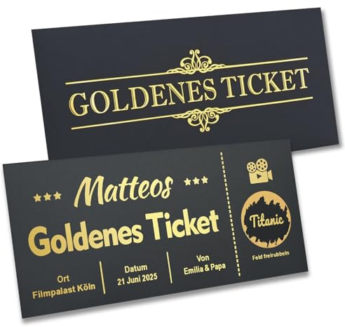 TMT Personalisiertes Goldenes Ticket Gutschein Rubbelkarte – KINO | Gutscheinkarte – Ready to Gift | Kinogutschein, Kinobesuch, Filmabend, Theater/Musical, Zeit statt Zeug - Geschenkidee Weihnachten