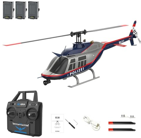 Joytopiaminds C138 Bell 206 Einrotor-Flybarless-RC-Hubschrauber mit 6-Achsen-Gyro, Maßstab 1:33, 2,4 GHz, 6 Kanäle, 3D-Polizei-RC-Hubschrauber mit Höhenhaltung und optischer Flusspositionierung - RTF