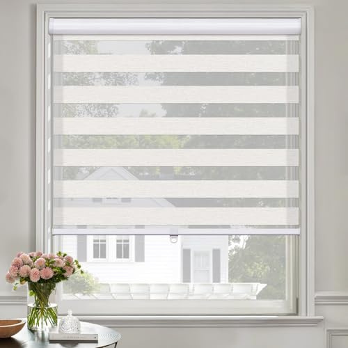Moonice Zebra Roller Blinds Day and Night Roller Blinds for Windows Cordless Spring Lifting filtering Zebra Shades with Dual Layer Light Control Privacy for Home Office (Beige,168cm W x 122cm H)