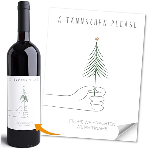 MoonWorks® Weinetikett Weihnachten Spruch Lustig A Tännschen Please personalisiert mit Wunschname Weiss unisize