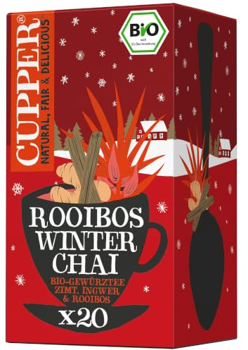 Cupper Bio Gewürztee Rooibos Winter Chai | Rooibos-Chai | 20 Beutel | Würziger Rooibos-Chai | koffeinfrei | plastikfrei | fair gehandelt | wärmender Wintertee