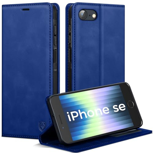 AIMOYU Handyhülle für iPhone SE 2022/SE 2020/iPhone 8/iPhone 7 Hülle, Premium Lederhülle Flip Case Magnet Tascher Kartenfach Standfunktion Klapphülle Schutzhülle für iPhone SE-Hülle, Royalblau