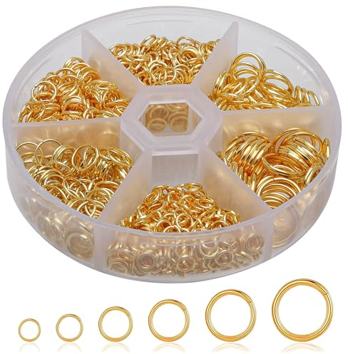 Rybtd 970 Stück Biegeringe Offene Spaltringe 4/5/6/7/8/10mm Sprung Ringe Gemischte Jump Rings für Schmuckherstellung DIY Halsketten Kettenanhänger (6 Größen, Gold)