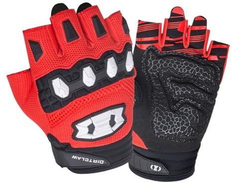 Seibertron Dirtclaw Adult BMX MX ATV MTB Road Racing Mountain Bike Bicycle Cycling Off-Road/Dirt Bike Gel Padded Anti - Slip Palm Fingerless Gloves Motorcycle Motocross Sports Gloves Red S