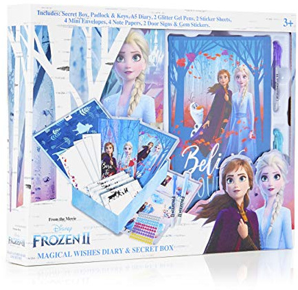 Disney Frozen 2 Coffret Journal Intime Fille et Boîte à Secrets de La Reine des Neiges 2 avec Elsa et Anna, Autocollants, Carnet, Stylos et Strass Inclus, Super Cadeau Fille pour Anniversaire, Noel