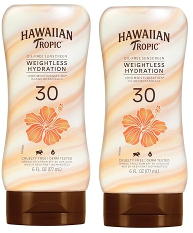 Hawaiian Tropic SPF 30 Broad Spectrum Sunscreen, Silk Hydration Weightless Moisturizing Sunscreen Lotion, 6 Fl Oz, Twin Pack