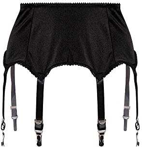Michellecmm Dam nätstrumpebandshållare hög midja hängslen bälte med sex metallklämmor för damstrumpor/underkläder, Svart, L