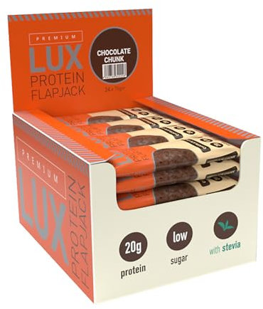 Premium LUX Protein Flapjack Bars - High Protein, Low Sugar Snack – Bodybuilding Warehouse - Chocolate Chunk (24 x 75g)