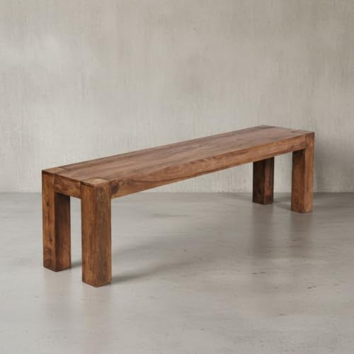 KADIMA DESIGN Sitzbank Landhaus-Stil: Massivholz, Akazie/Sheesham, 160/180x45 cm, 200/250 kg Belastung, handgefertigt Farbe: Braun, Große: 160x35x45