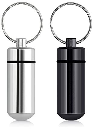 kwmobile 2 Mini Porta Pillole in Alluminio Nero/Argento - Portapillole Portachiavi - Capsula - 4,8x1,7x1,7cm - Scatolina Porta Medicinali da Viaggio