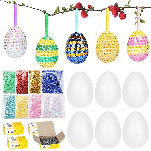 Bluelves 25x Ostereier Styroporeier,Ostereier Basteln,Ostereier aus Styropor Aufhängen DIY Pailletten-Eier, Ostern Basteln Set für Bemalen und Osterdeko,Inklusive Bunte Pailetten, Stecknadeln