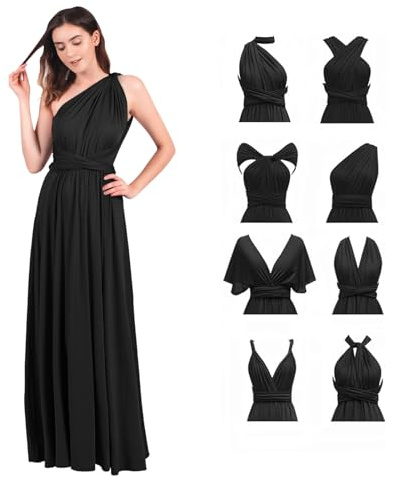 Abendkleid Lang Damen Elegant Sexy Rückenfreies Multiway Bandage Wickelkleid Festlich Hochzeitskleid Brautkleid Brautjungfernkleider Cocktailkleid Weihnachten Silvester Partykleid Ballkleid Schwarz M