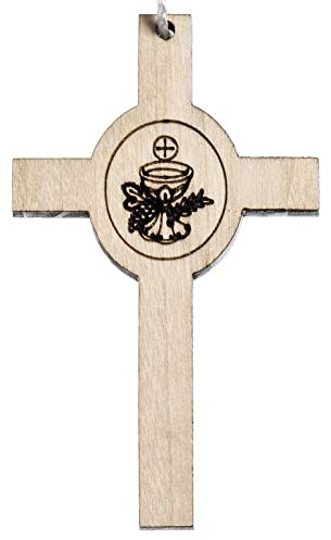 Holyart Croce Legno Prima Comunione Calice e Ostia