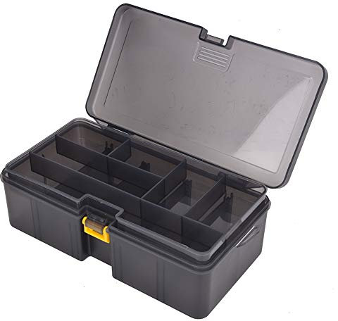 Alvinlite Fishing Angelkoffer, Angelbox Tackle Box, Angelkasten 2 Ausziehbare Lagen, 21x12,5x6,5cm, Wasserdicht Kunststoff Köderbox Angelzubehör Box, (5 Fächer und 6 Fächer), Schwarz