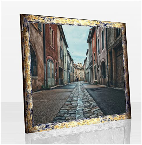 Orion Deluxe Bilderrahmen Posterrahmen 98x33 cm Puzzlerahmen Blaugold Meliert Antireflex Kunstglas Hintergrund Weiss