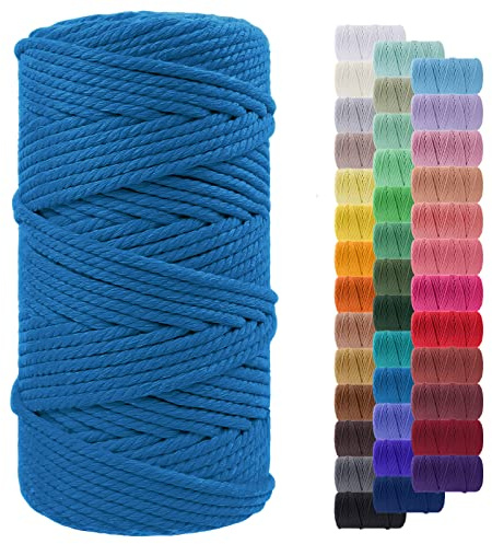 Makramee Garn 5mm x 100m, LEREATI Baumwollkordel 5mm Baumwollseil Farbig Baumwollschnur Baumwollgarn, Dicke Makramee-Garn Geflochten für Makramee Wandbehang, Hängepflanze, Deko (Blauer See)