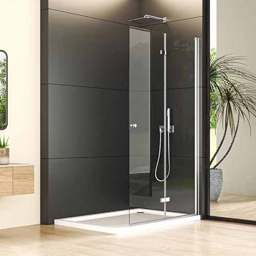 Goezes Walk in Duschwand Glas Walk in Duschabtrennung 90x185cm Doppel Faltbar Dusche mit Stabiles Aluminium 6mm Sicherheits-Glas Glastrennwand Glaswand