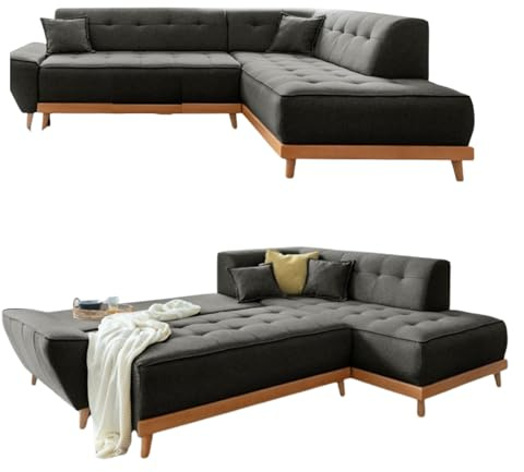 MIUFORM Dazzling Daisy Ecksofa mit Bettfunktion und Bettkasten | L-Form rechts | 253 x 190 x 77 cm Couch | Sofa Schlafsofa Eckcouch (Anthrazit)