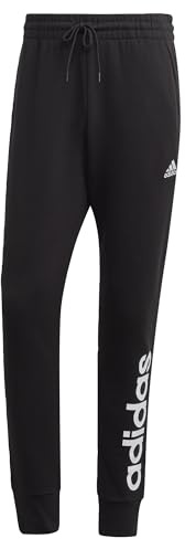 adidas Men's Essentials French Terry Tapered Cuff Branded Pants, Black, S