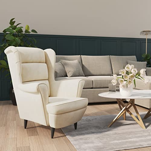 Hommdiy Ohrensessel Sessel Fernsehsessel Relaxsessel Polstersessel für Wohnzimmer Cremeweiß Samt