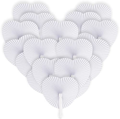 Ventagli Matrimonio Bianchi Pieghevoli a Forma di Cuore in Plastica e Carta, Decorazioni di Nozze Segnaposto Chiesa 48 pz.