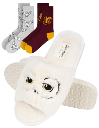 Wizarding World Harry Potter Zapatillas Casa Mujer Invierno Regalos Friends Cómodas Pantuflas 37/38 Hedwig Zapatillas + Calcetines 35-40 2 Pares