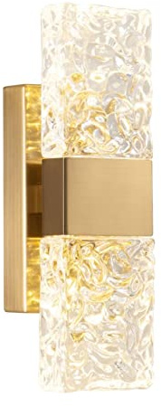 KRIPINC Rechteckig LED Gold Kristall Wandleuchte, Warmes Licht | Wasser Ripple Kristall Wandlampe, Up and Down Leuchten Innen, für Wohnzimmer Schlafzimmer Nachttisch Flur, Spiegelleuchte Bad