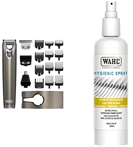 Wahl Stainless Steel 9 in 1 Multigroomer, Beard and Stubble Trimmer & Hygienic Clipper Spray, Suitable for All Clipper and Trimmer Blades, Cleaning Sprays, Disinfectant Cleaner