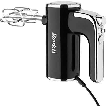 Rowlett 6-Speed Plastic Electric Hand Mixer 400W BW001, Black | Includes two flat beaters and two dough hooks for versatile food prep, suited for professional kitchens.